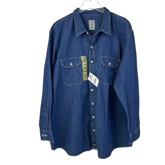Dickie's blue long sleeve 100% cotton button up denim shirt NWT men's size 3XL - Picture 1 of 10